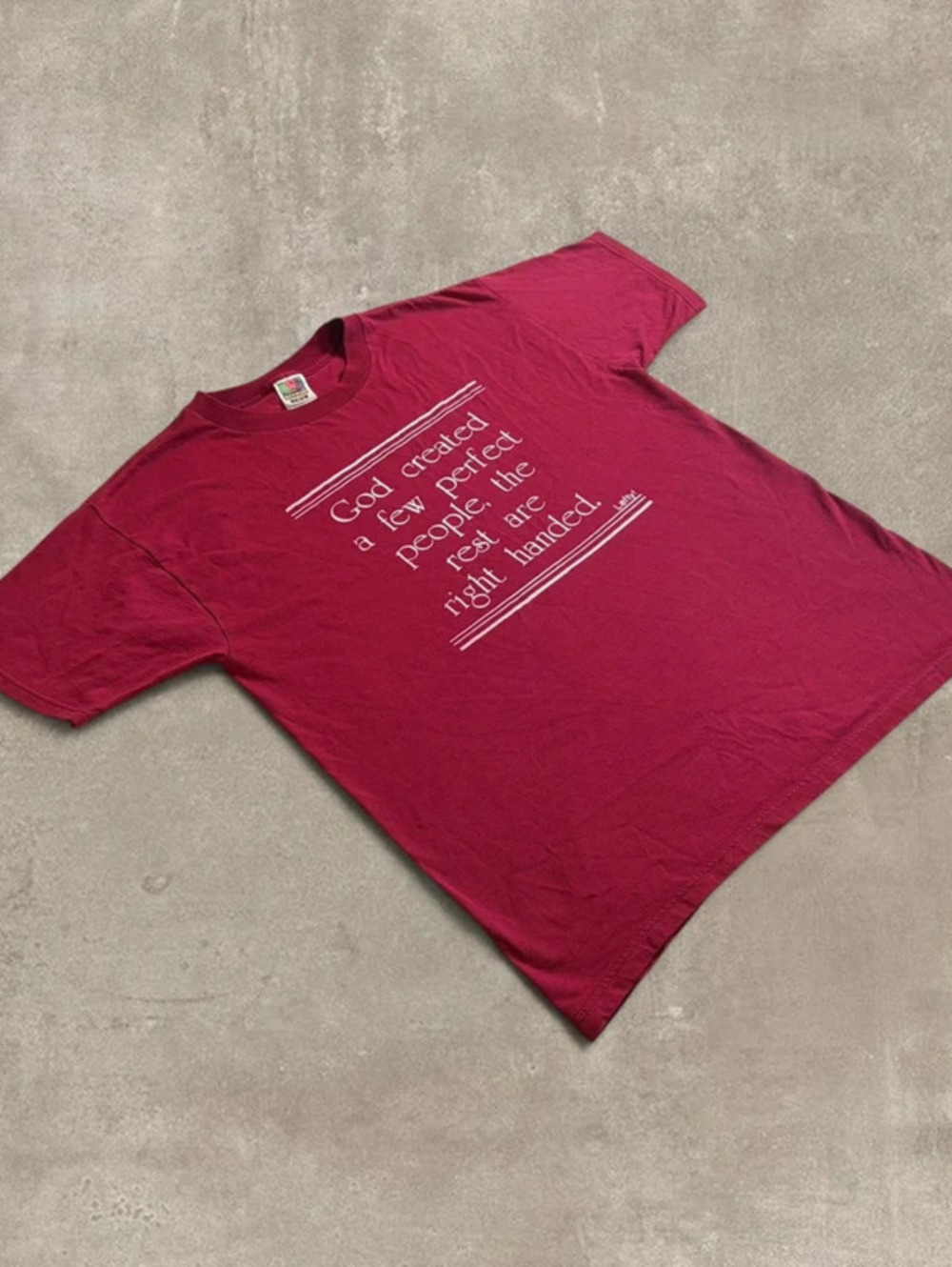 Vintage God Created A Few Perfect People Left Handed Shirt Mens Large Red Tee